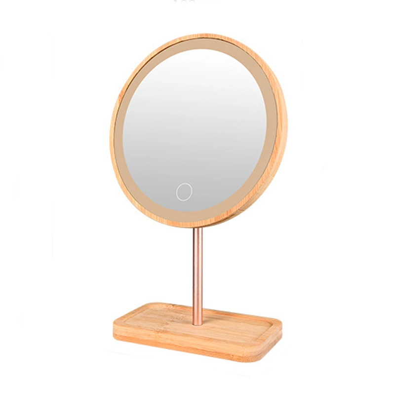 Wooden Desktop LED Makeup Mirror with Light Net Red Home Desktop Dressing Beauty Makeup Supplement Light Daylight Charging Desk Lamp