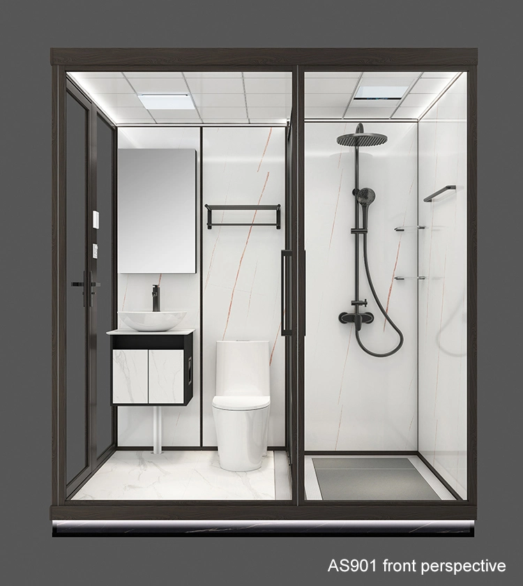 Hotel Design Glass Door Portable Prefabricated Unit Shower Complete Modular Prefab Cabin Bathroom Pod with Toilet