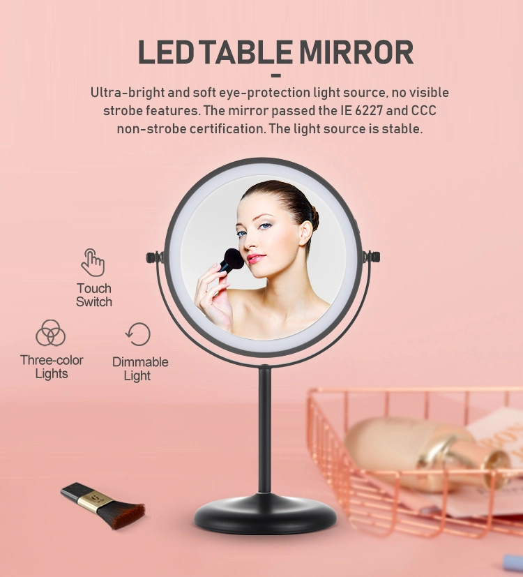 Small Vanity Mirror Rechargeable Metal Table Standing Makeup Mirror with LED Light Gmd740