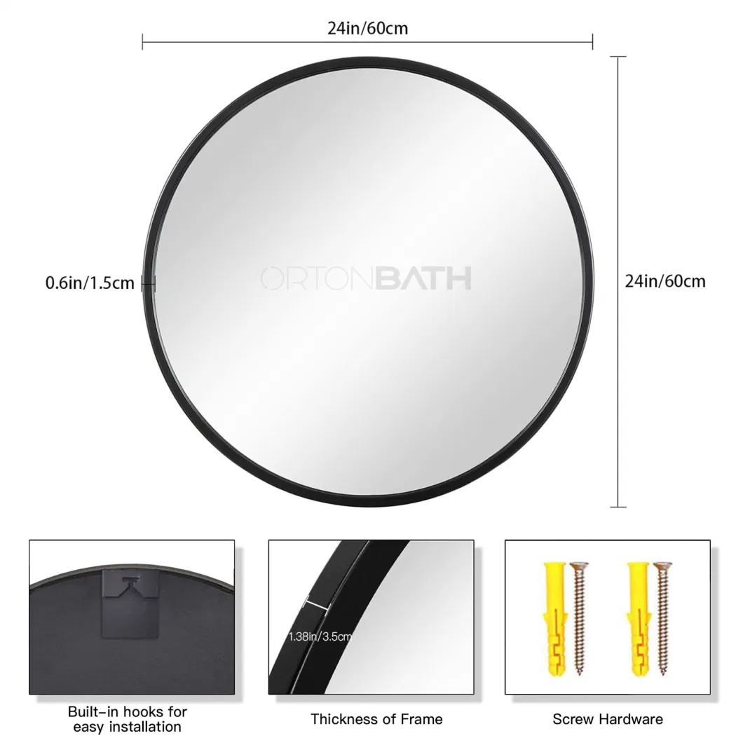 Ortonbath1 20 Inch Wall Mounted Hanging Mirror for Bathroom with Gold Wood Frame Round Vanity Circle Mirror for Decor