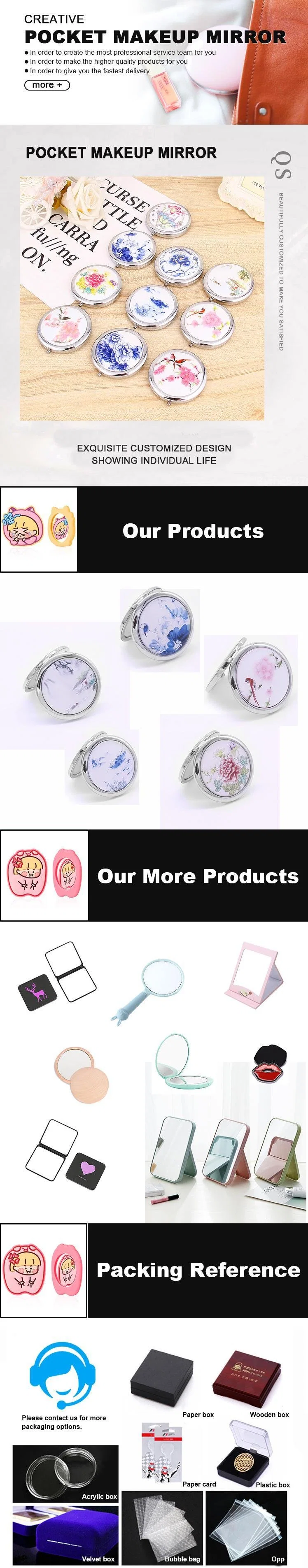 Customized Logo Double Sided Metal Pocket Mirror Round Gold Make up Compact Mirror with Velvet Bag