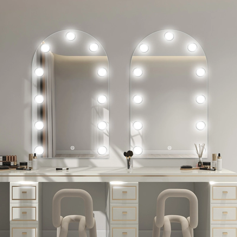 Beauty Salon with Light Irregular Dressing Table Makeup Mirror Arched Wall-Mounted Wedding Dress Shop Special-Shaped Retro Hollywood Light Bulb Mirror