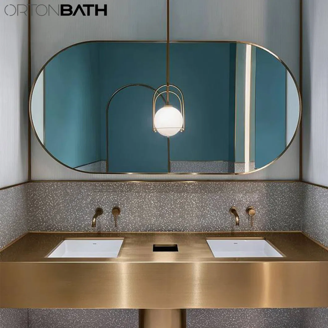 Ortonbath Horizontal Oval Long Large Bathroom Wall Mount Mirror Brushed Metal Frame Hanging Mirror for Living Room, Bedroom