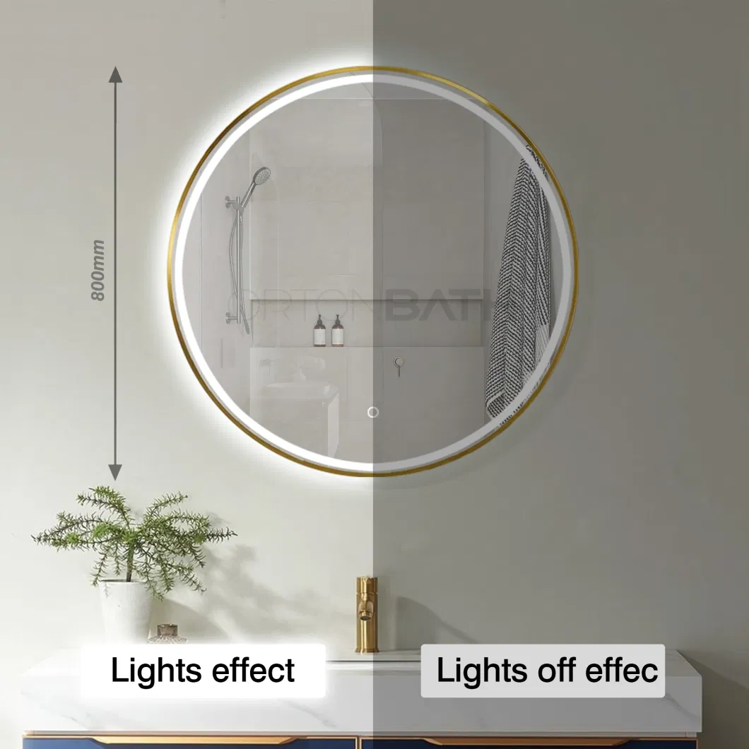 Ortonbath Frontlit Metal Round Gold LED Mirror, 36 Inch Round Bathroom Mirror with Lights Large LED Circle Mirror Anti-Fog Lighted Vanity Mirror Wall Mirror