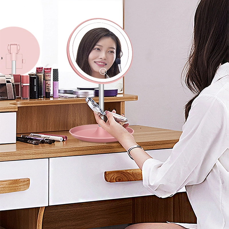 Plastic Desktop 90 Degree Rotation LED Makeup Mirror with Anti-Slip Mat