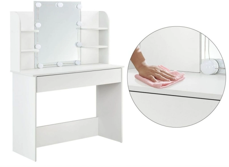 White Vanity Table with Mirror and Drawers 0621