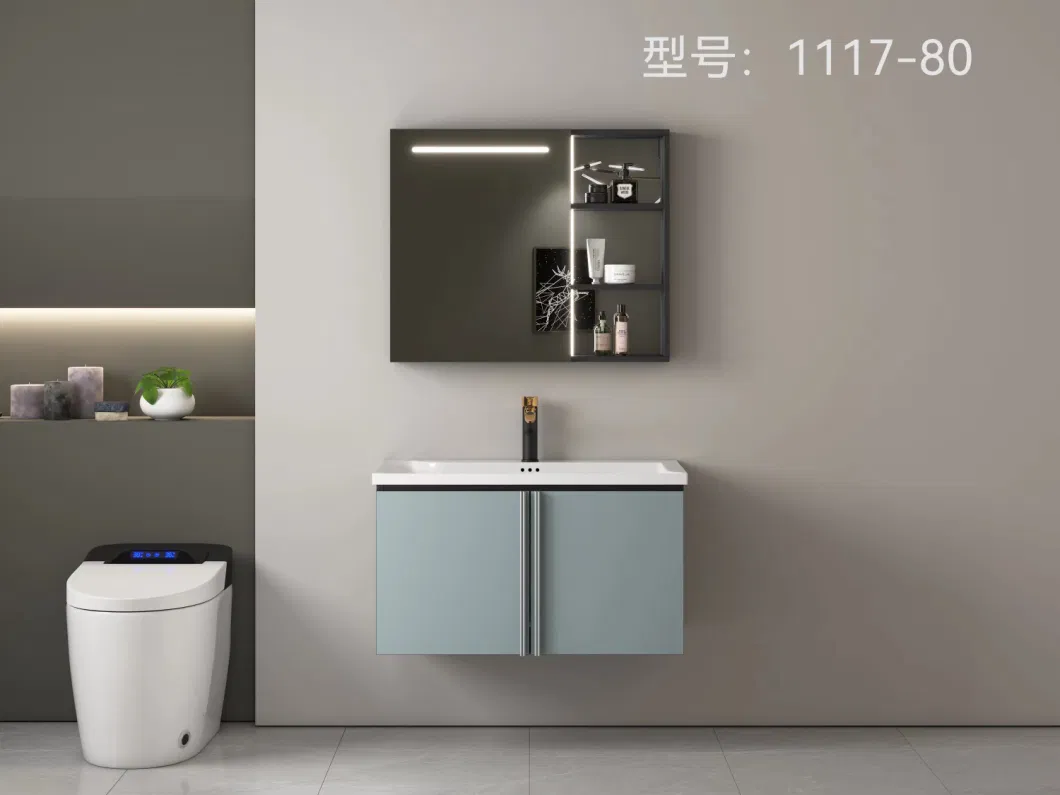 Bath Room Cabinet Set Vanity Home or Hotel Bathroom Vanity with LED Light Makeup Mirror Wall Hung Vanity Basin