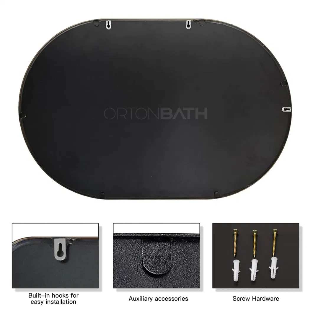 Ortonbath Round Corner Arched Wall Mounted Hanging Mirror for Bathroom with Brushed Black Metal Frame Vanity Arch Mirror for Bathroom