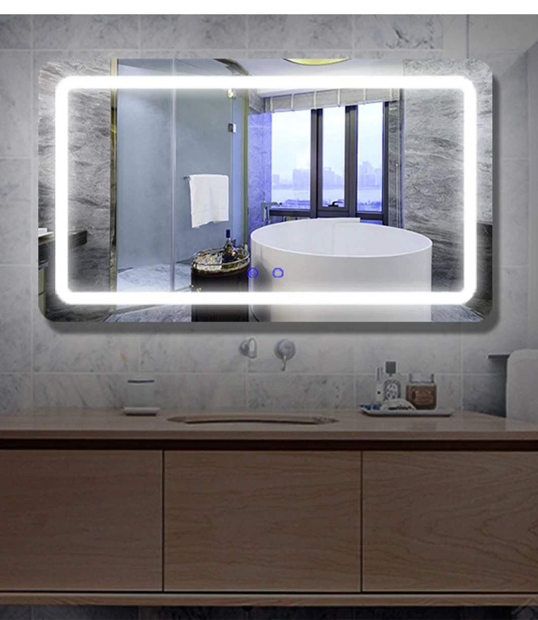 40&quot; X 24&quot; Bathroom Mirror with Integrated LED Light 3X 5X Magnifying Mirror Anti-Mist Bath Mirror