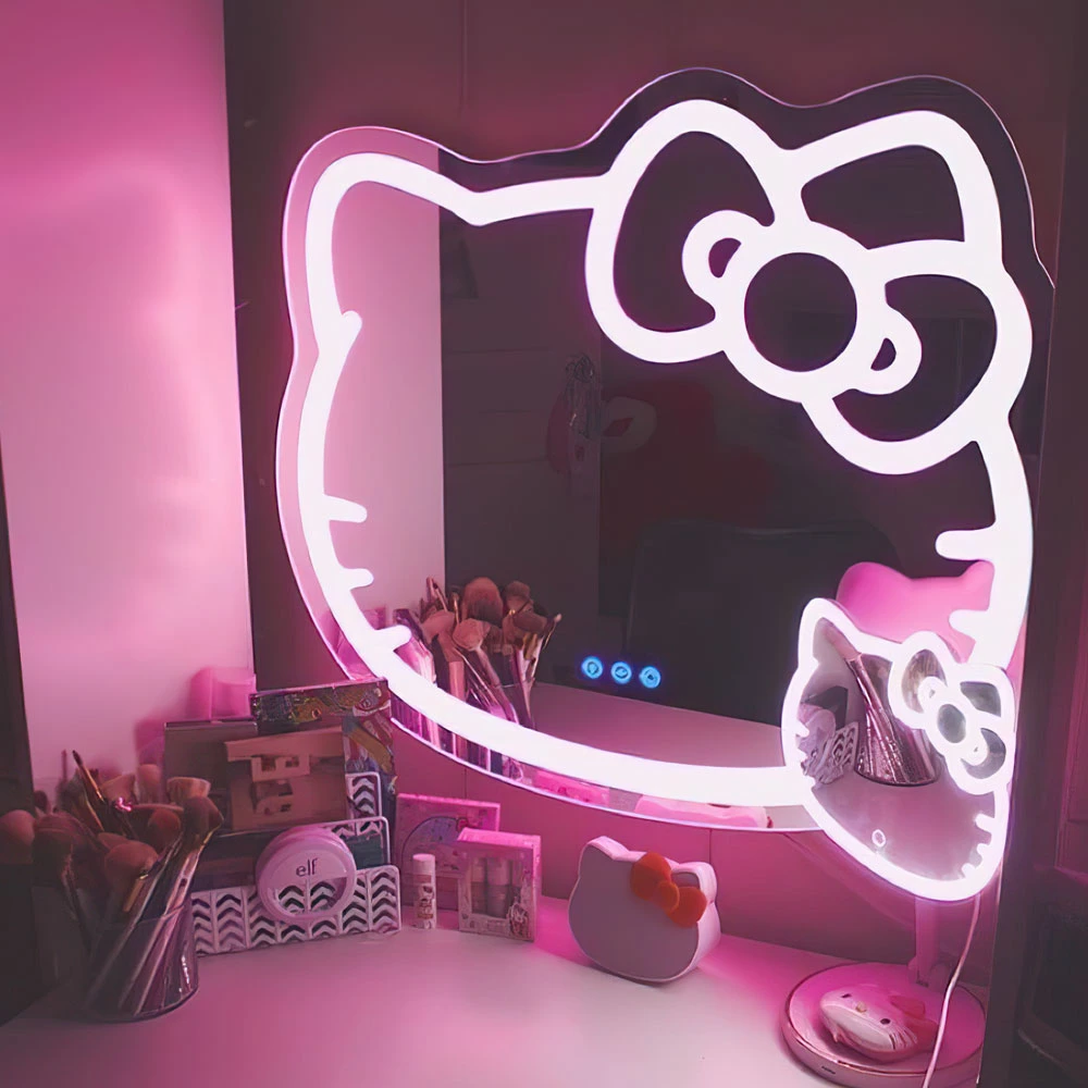 Wholesale Hello_Kitty Designed Touch Switch Cute LED Lighted Vanity Mirror