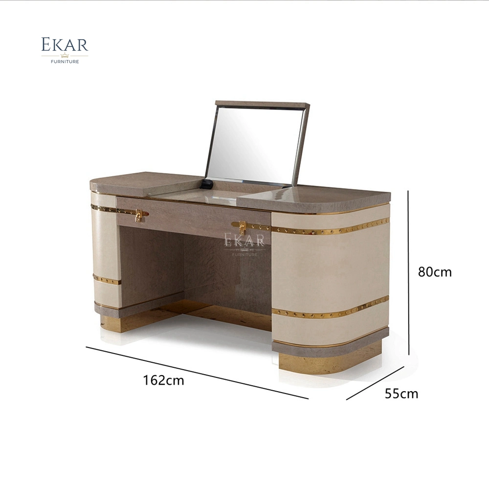 Modern Gold Vanity Table with Mirror Glamorous Makeup Dressing Table-Modern Dressing Table