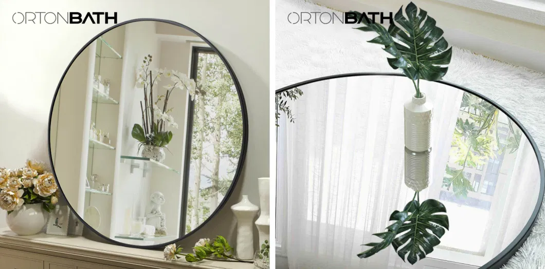 Ortonbath1 20 Inch Wall Mounted Hanging Mirror for Bathroom with Gold Wood Frame Round Vanity Circle Mirror for Decor