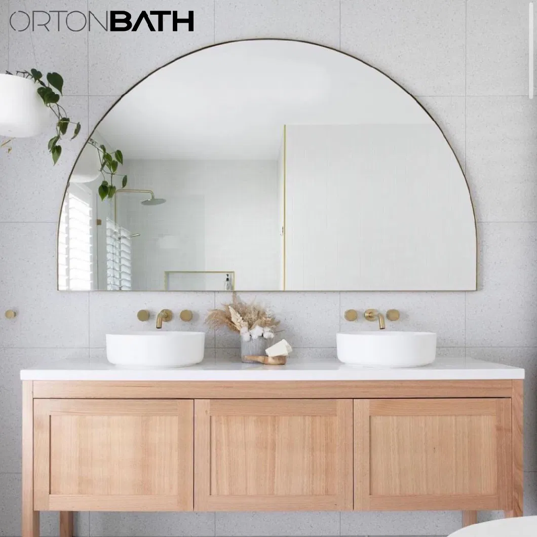 Ortonbath Large Size Frameless Half Circle Round Bath Home Smart Wall Mounted Non-LED Mirror Bathroom Designer Art Mirror