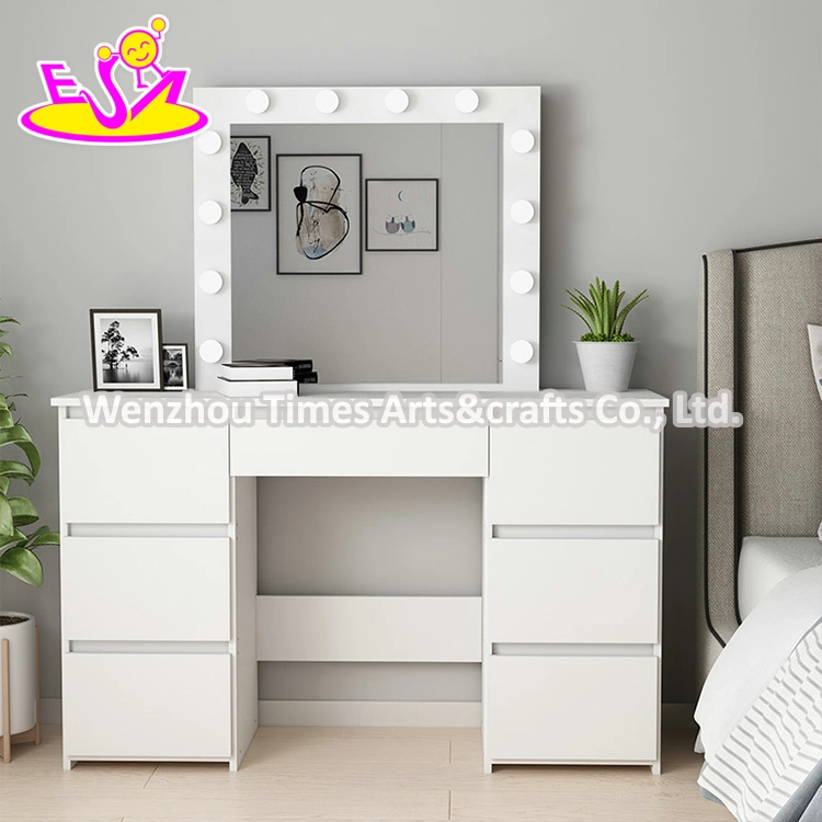 Hot Sale Girls Black Wooden Dressing Table Mirror with Lights W08h177