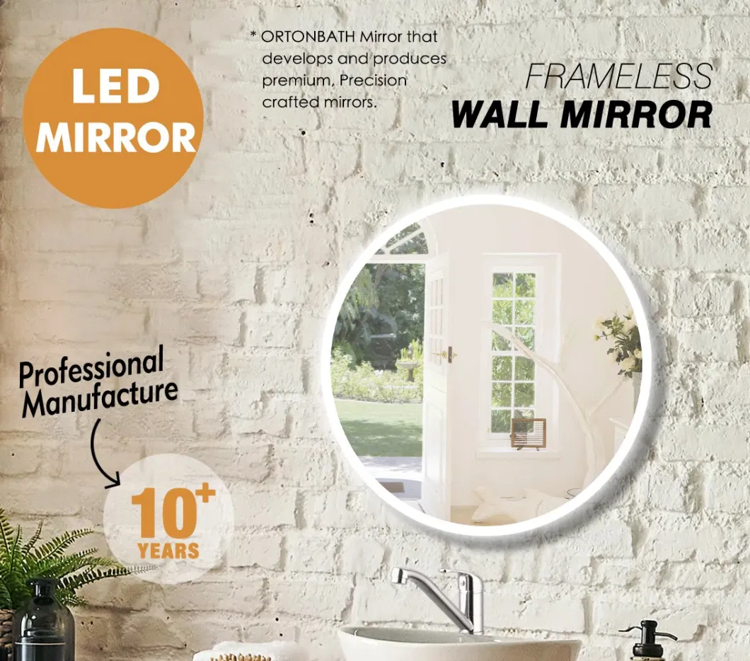 Ortonbath Round Frameless Bathroom Mirror for Wall, Adjustable Brightness Vanity Mirror, Backlight Round Wall Mirror with Anti Fog, Smart Mirror