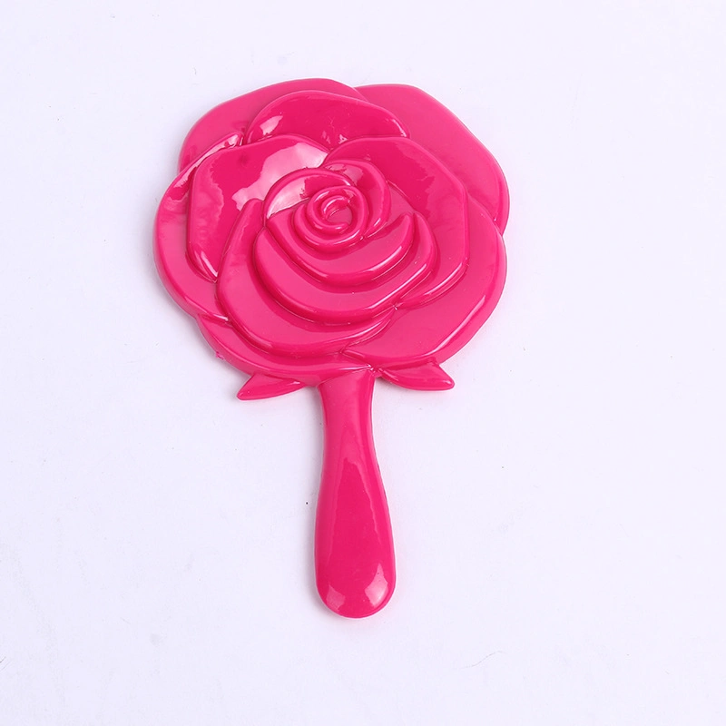 Rose Shape One Side Round Mirror Personalized Logo Long Hand Retro Cosmetic Makeup Handheld Rose Flower Mirror