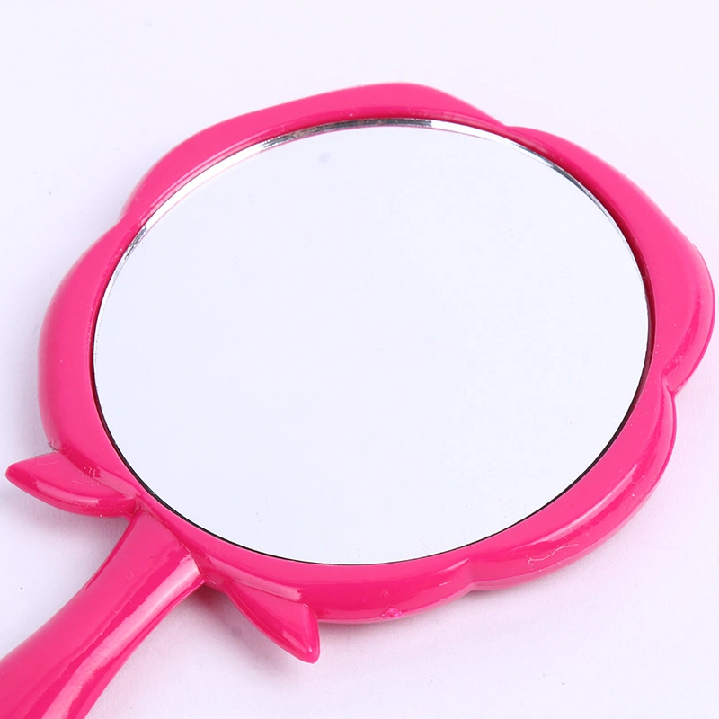 Rose Shape One Side Round Mirror Personalized Logo Long Hand Retro Cosmetic Makeup Handheld Rose Flower Mirror