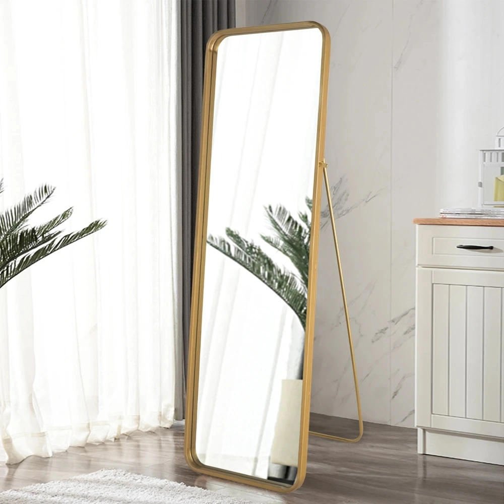 Custom Full-Length Mirror Rounded Rectangular Gold Floor Mirror