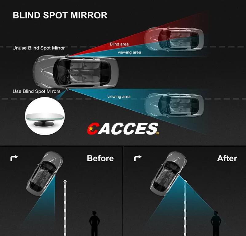 Car Side Convex Anti-Glare Blue Mirror 360 Rotate Car Blind Spot Mirror Round Glass Frameless Wide Angle Rearview Mirror Sway Adjustable Car Accessories Supply