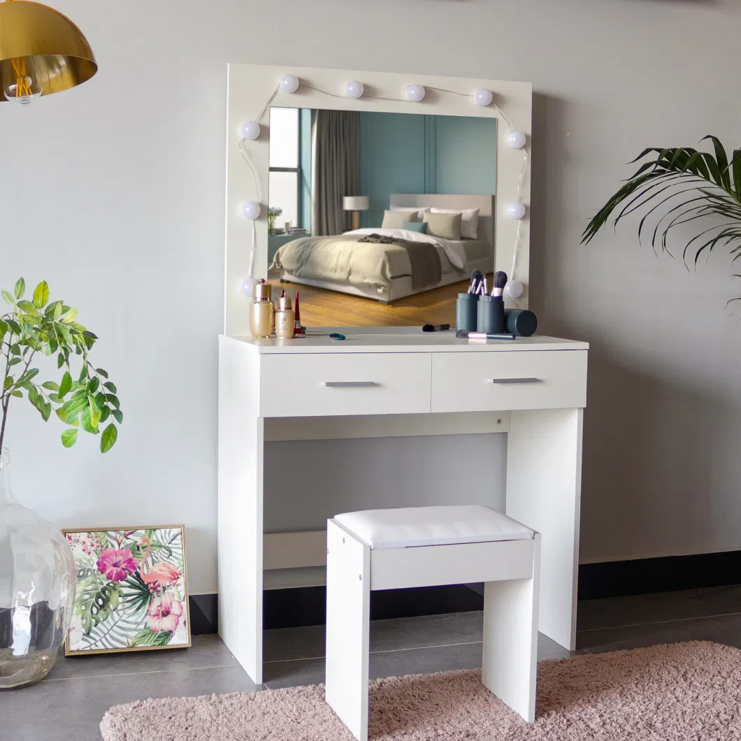 Home Bedroom Furniture OEM ODM Modern 5 Drawers Makeup Vanity Table Dresser Wooden MDF Dressing Table with Mirror