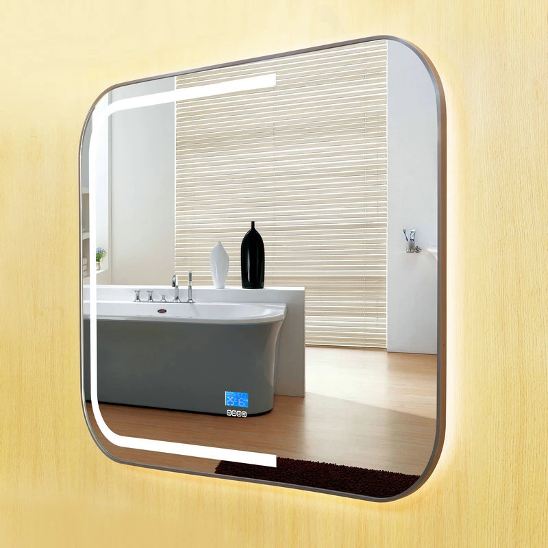 Smart LED Light Anti-Fog Mirror Square Rounded Stainless Steel Frame Mirror Makeup Wall Hanging Bathroom Mirror