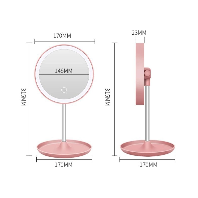 Plastic Desktop 90 Degree Rotation LED Makeup Mirror with Anti-Slip Mat