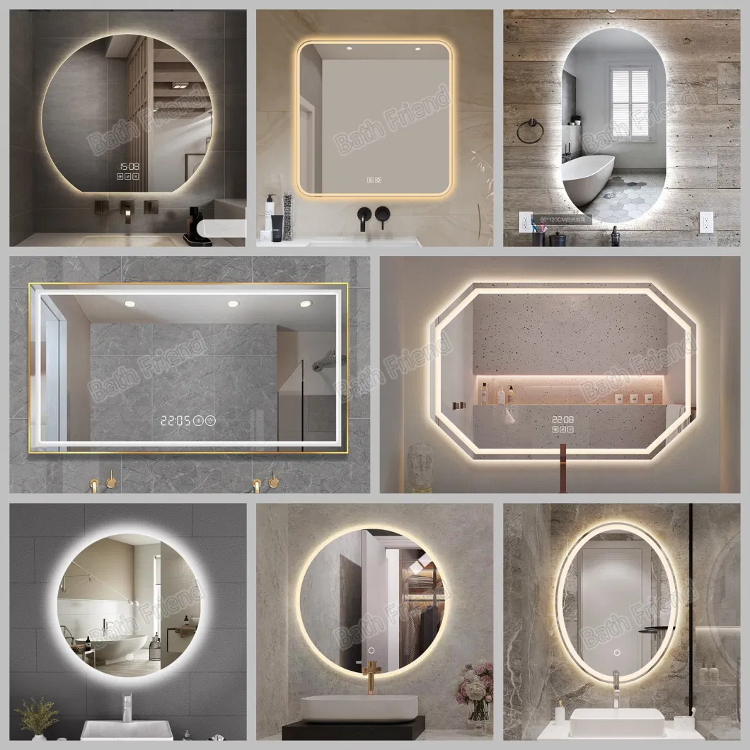 Wholesale Rectangle Black Border Mirror Anti Fog Bathroom with Gold Frame Wall Hung Make up LED Mirrors