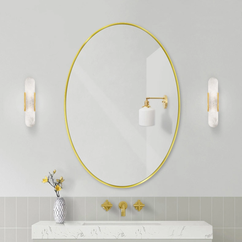 Modern Home Bathroom Vanity Round Oval Shape Aluminium Metal Frame Decorative Wall Mirror