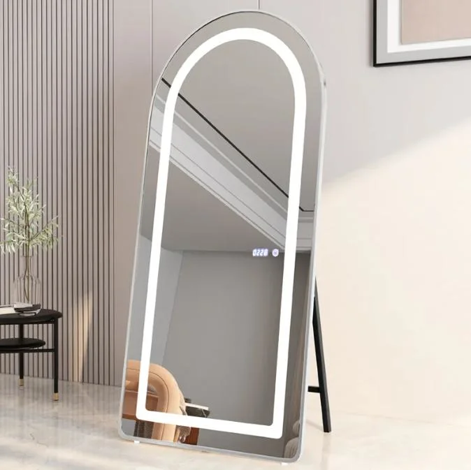 Aluminum Alloy Frame Arched Floor Mirror Living Room and Bedroom Decoration Full Length Mirror LED Vanity