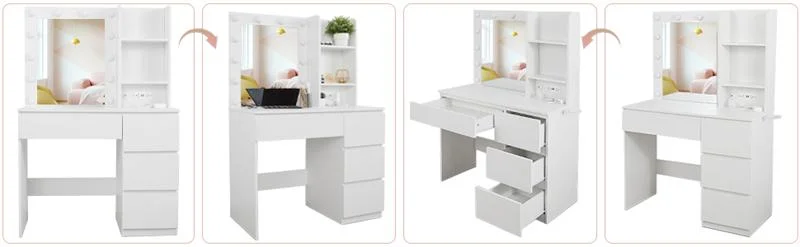 Makeup Vanity with Lights Vanity Desk with Power Strip 4 Drawers Dresser