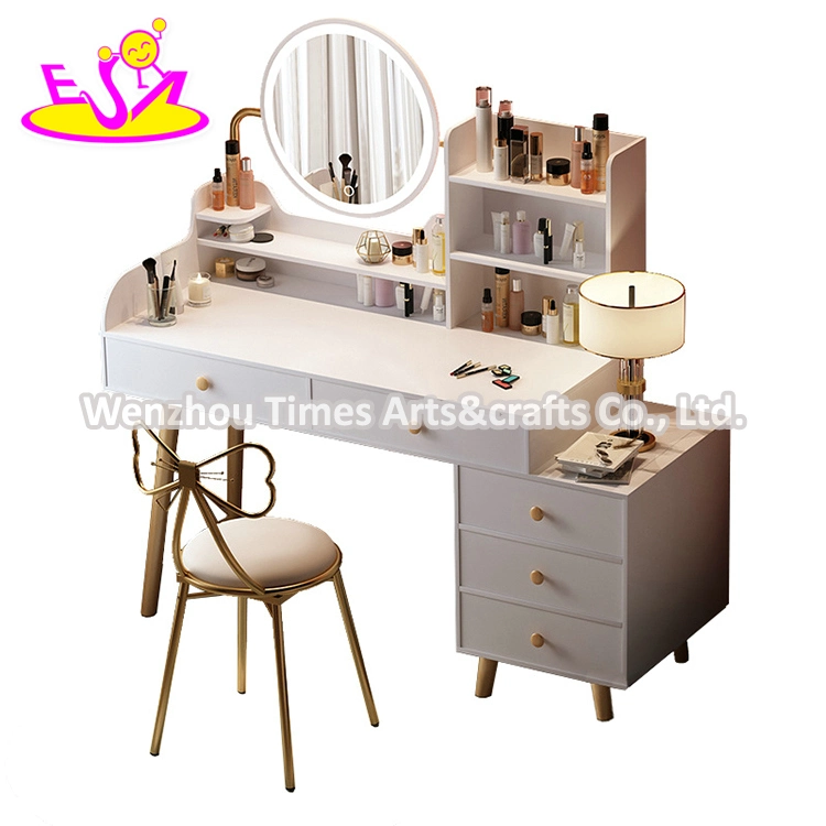 Luxury Girls White Small Wooden Makeup Vanity with Lights W08h163