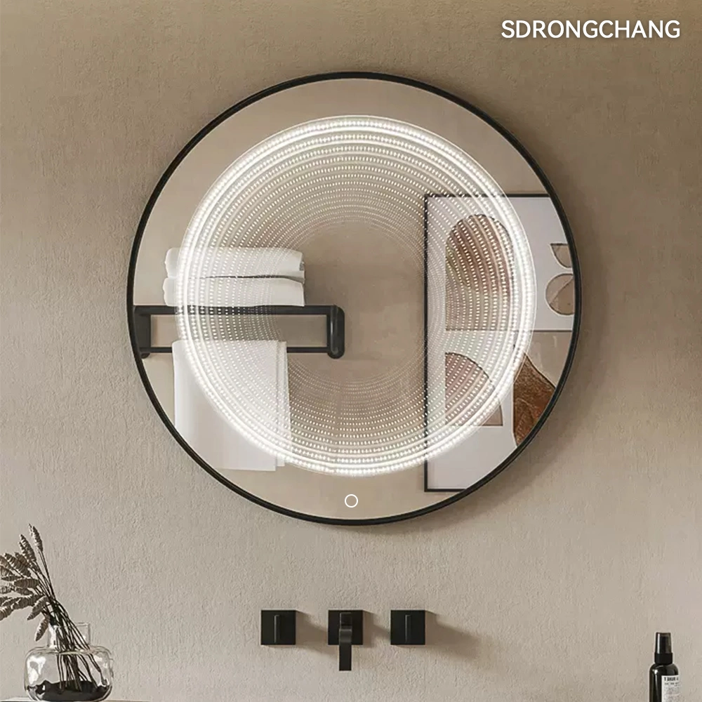 Modern Round Wall 3D Wall Framed Mirror Magic Tunnel Bathroom LED Mirror