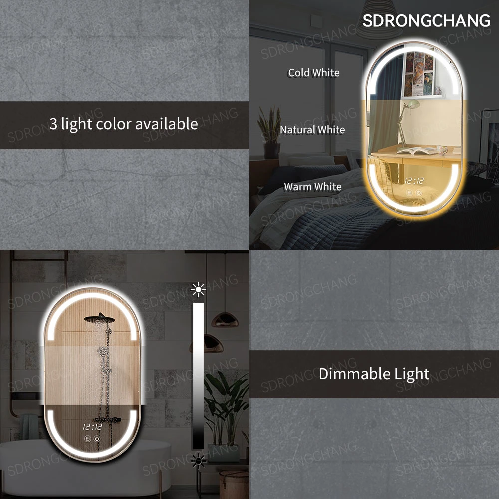 Modern Wall Runway Circle Defogger Smart Salon Mirror with Gold Aluminium Frame