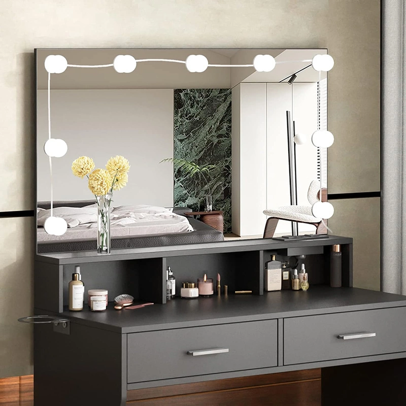 Makeup Vanity with Lighted Mirror &amp; Power Outlet, White Vanity Set Vanity Desk, Clearance Makeup Vanity 3 Lighting Colors, Brightness Adjustable