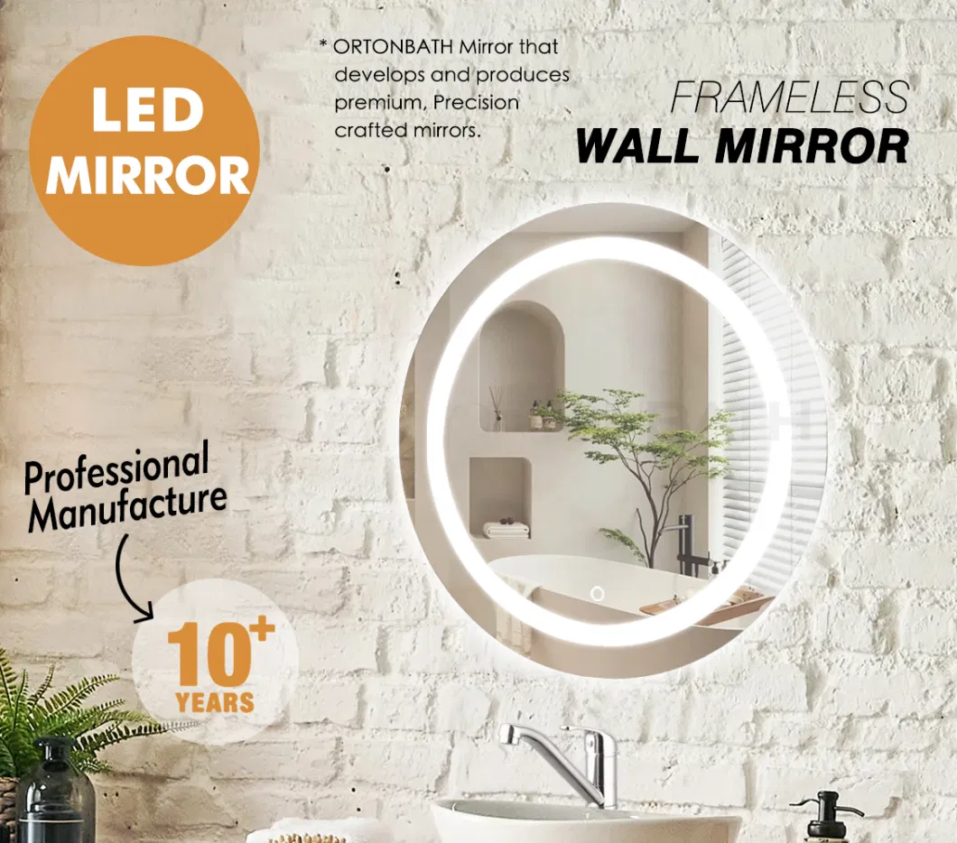 Ortonbath Frameless Round LED Bathroom Mirror Backlit Anti-Fog 3 Colors Light Dimmable Wall Mounted Lighted Bathroom Vanity Mirror Smart Makeup Mirror