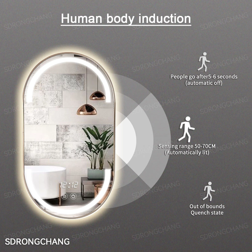 Modern Wall Runway Circle Defogger Smart Salon Mirror with Gold Aluminium Frame