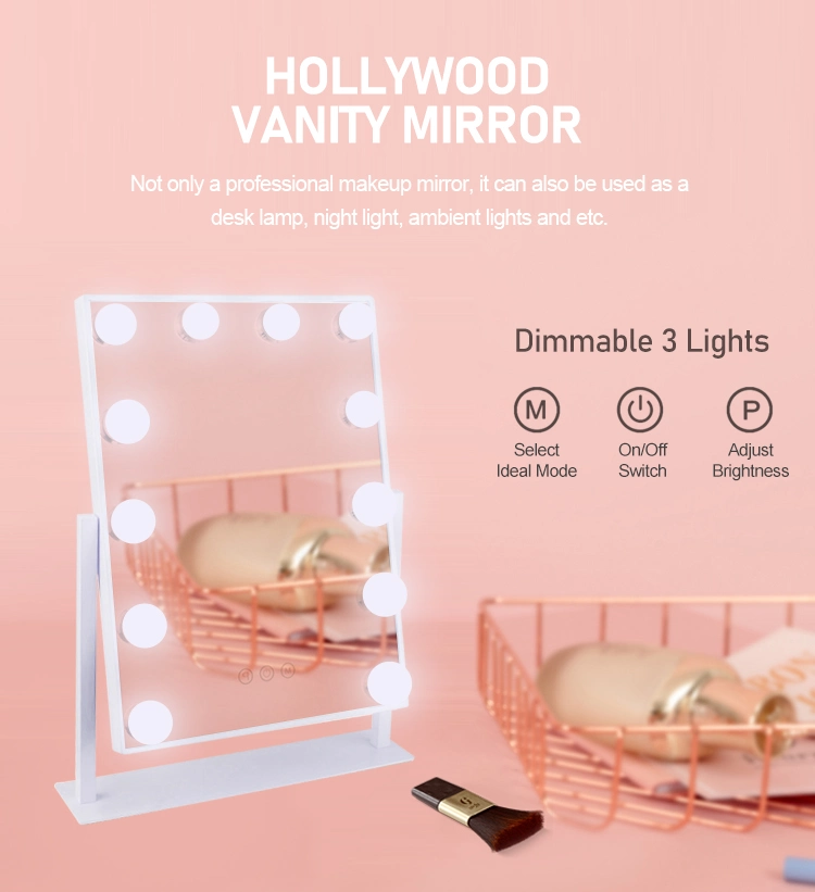 Metal Frame Dressing Table Standing Touch Screen Hollywood LED Lighted Vanity Makeup Mirror with 12 Bulbs Gmh2001