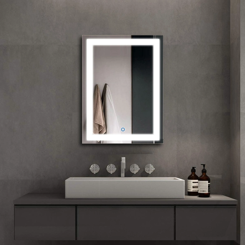 Rectangular Ultra Slim Matte Black Metal Frame Edge Lit Illumiated Makeup Bathroom Mirror