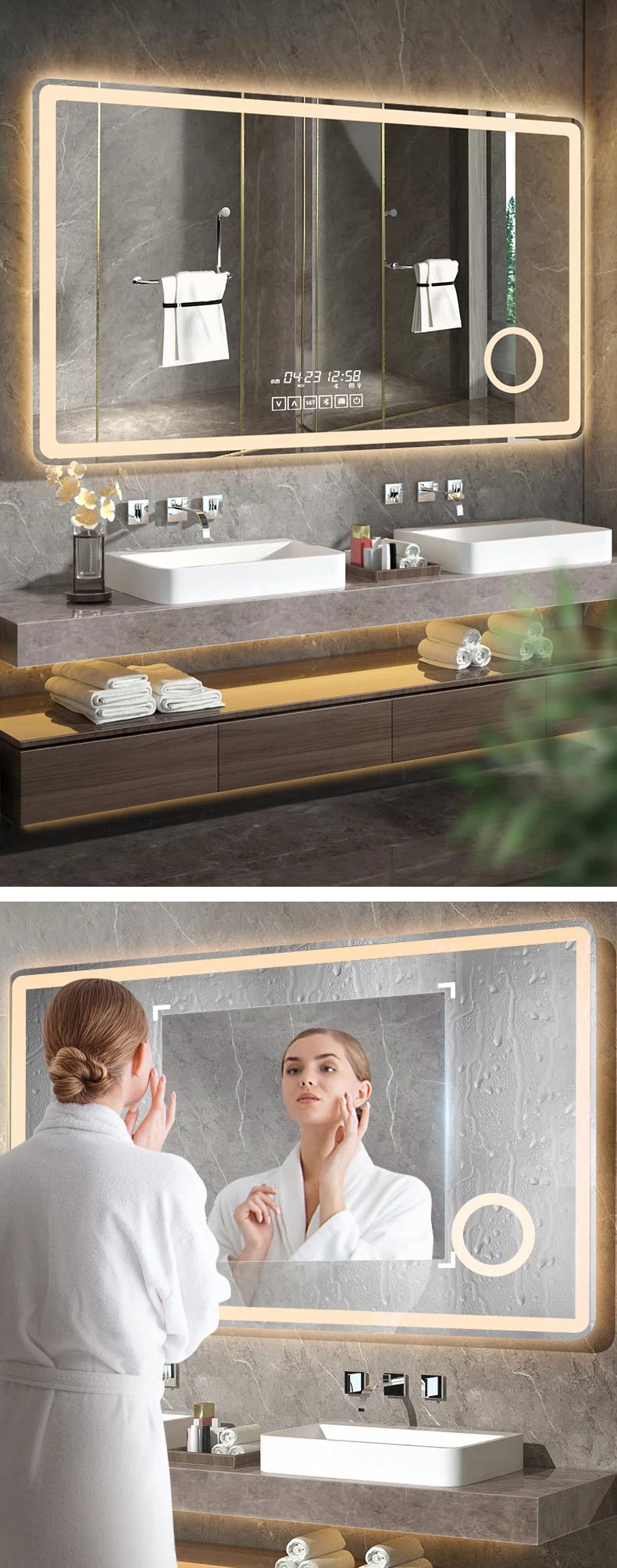 Hotel Smart Mirrors Frameless Touch Screen Dimmer Lights Bathroom Mirror