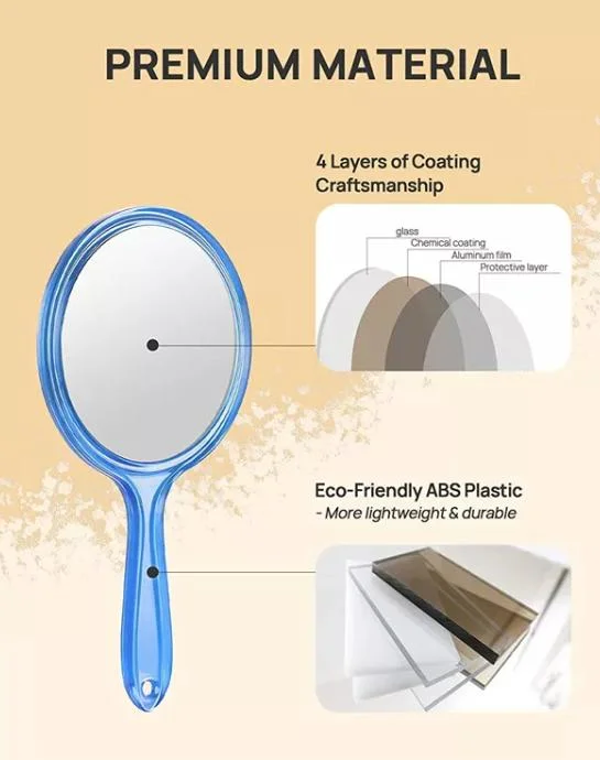 Personalized Logo Plastic Double Side Round Handheld Cosmetic Makeup Mirror