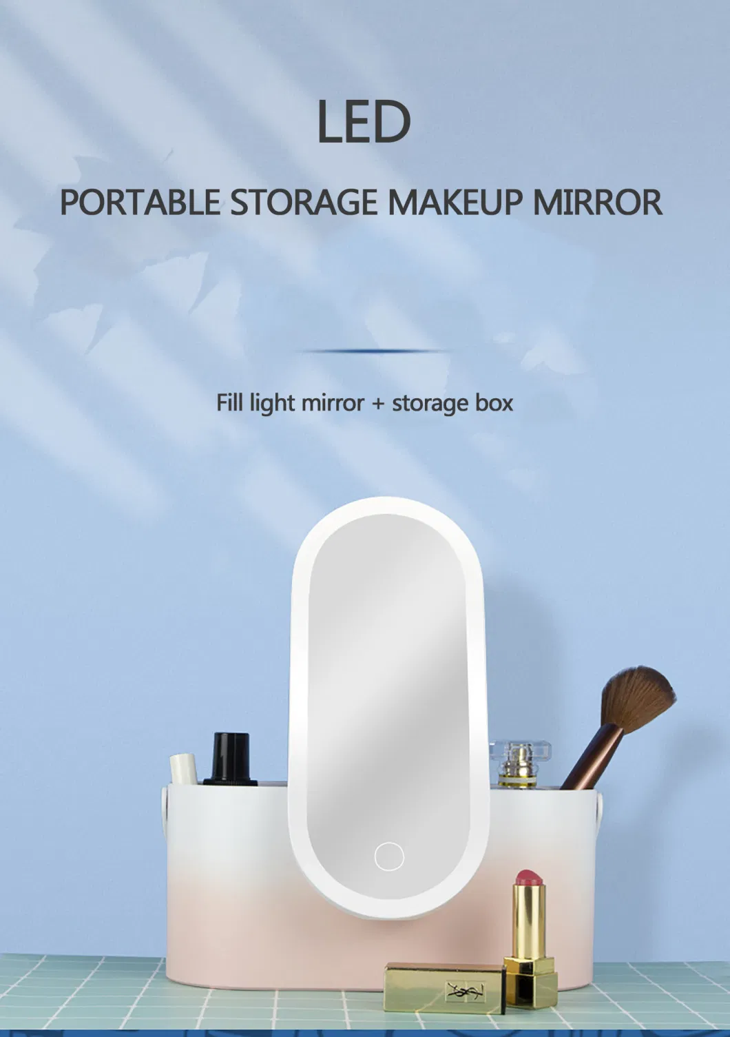 Portable Cosmetic Case and Free Rotating LED Lights Mirror Makeup Cosmetic Makeup Mirrors