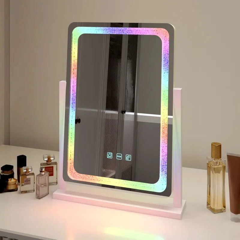 Rectangular LED Metal Floor Mirror Pattern Lighted Makeup Mirror