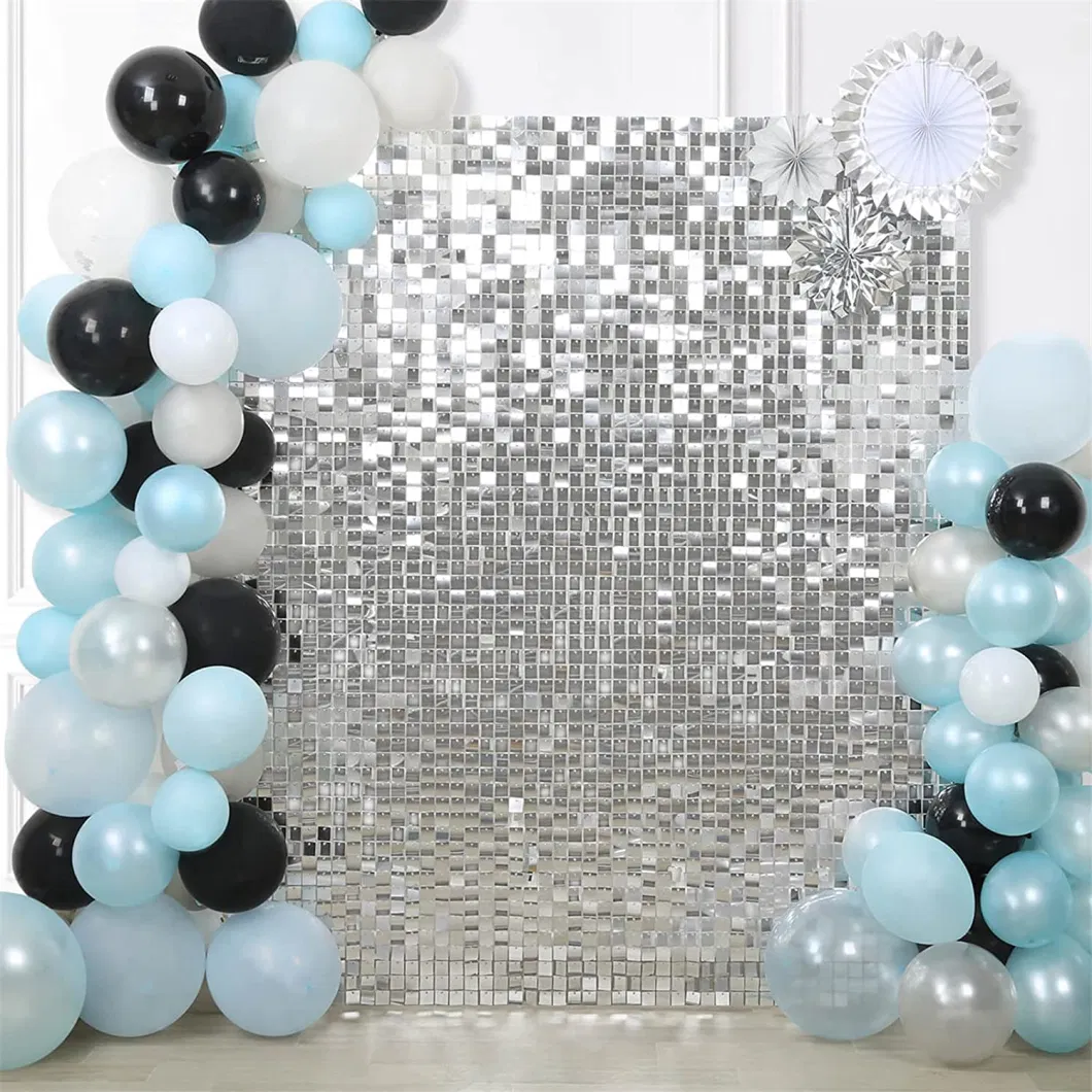 Party Supply Mirror Silver Square Sequin Shimmer Wall Backdrop Panels Party Decorations