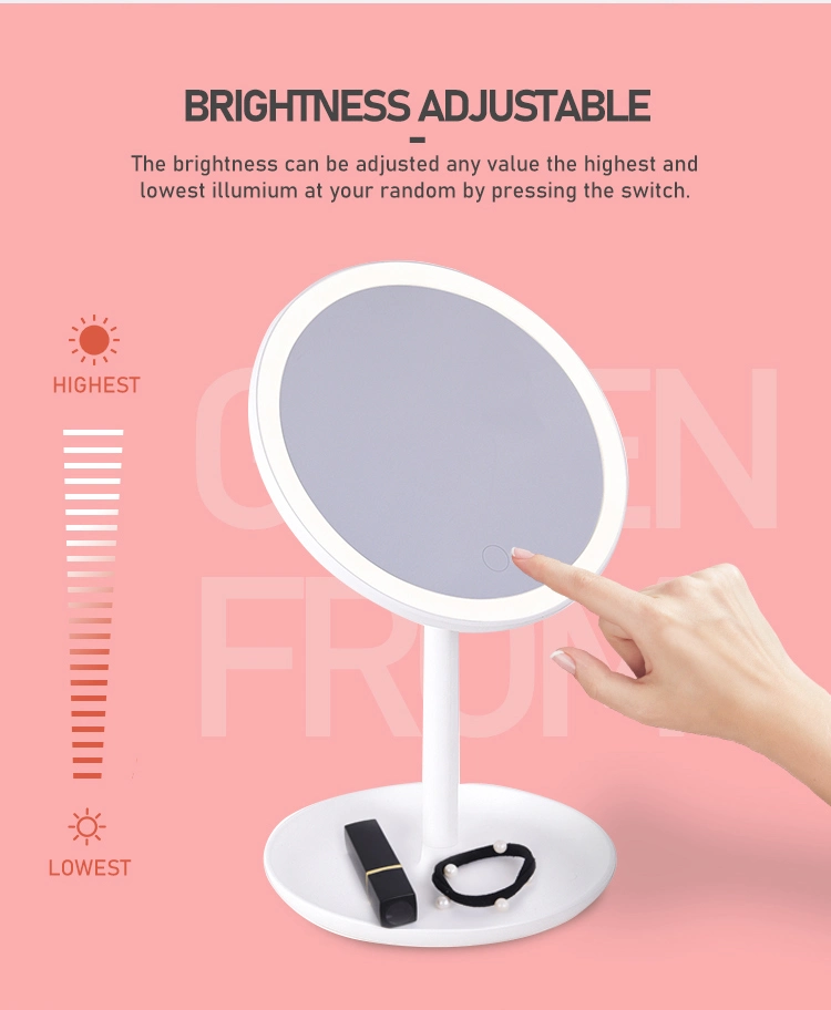 Hot Sale Durable Round Magnifying Plastic Vanity LED Makeup Mirror with Lights Gms807