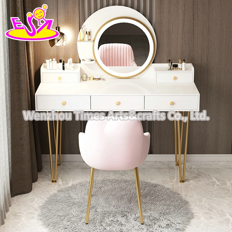 Luxury Girls White Small Wooden Makeup Vanity with Lights W08h163