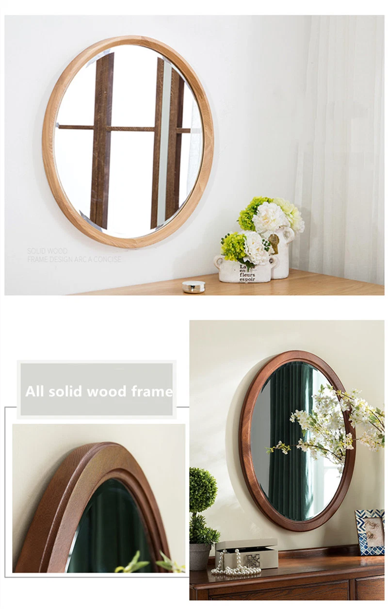 Nordic Minimalist Bathroom Wall-Mounted Solid Wood Round Makeup with Toilet Dressing Round Mirror 0026