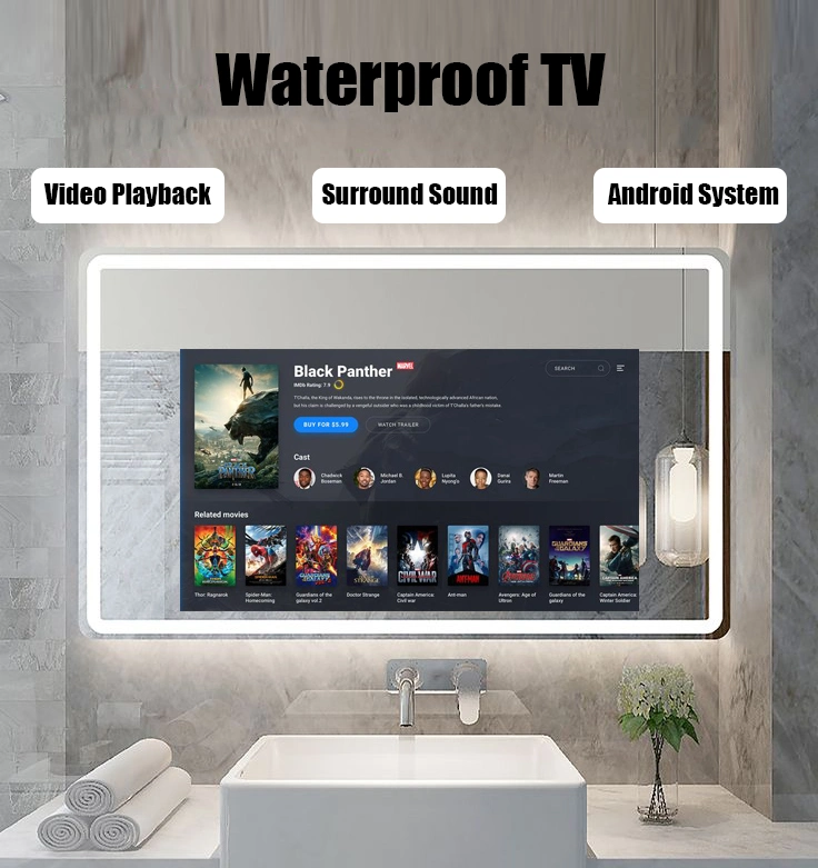 IP 65 Waterproof Hotel Project Bathroom LED/LCD TV Mirror LED Smart Mirror TV Frameless Mirror Screen for Hidden TV Advertising