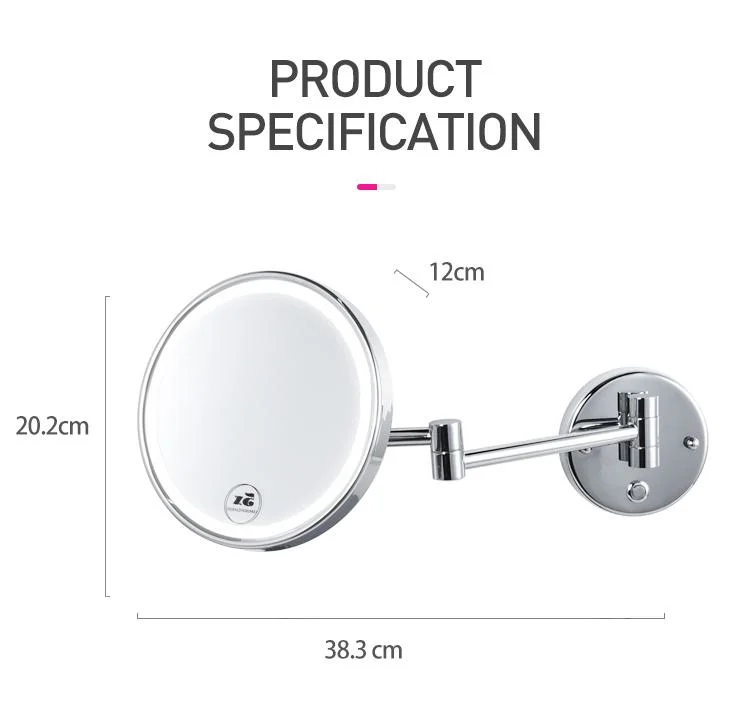 New Hotel Brass Shower Bathroom Foldable Round Lighted Wall Mount Makeup Mirror Gmr830