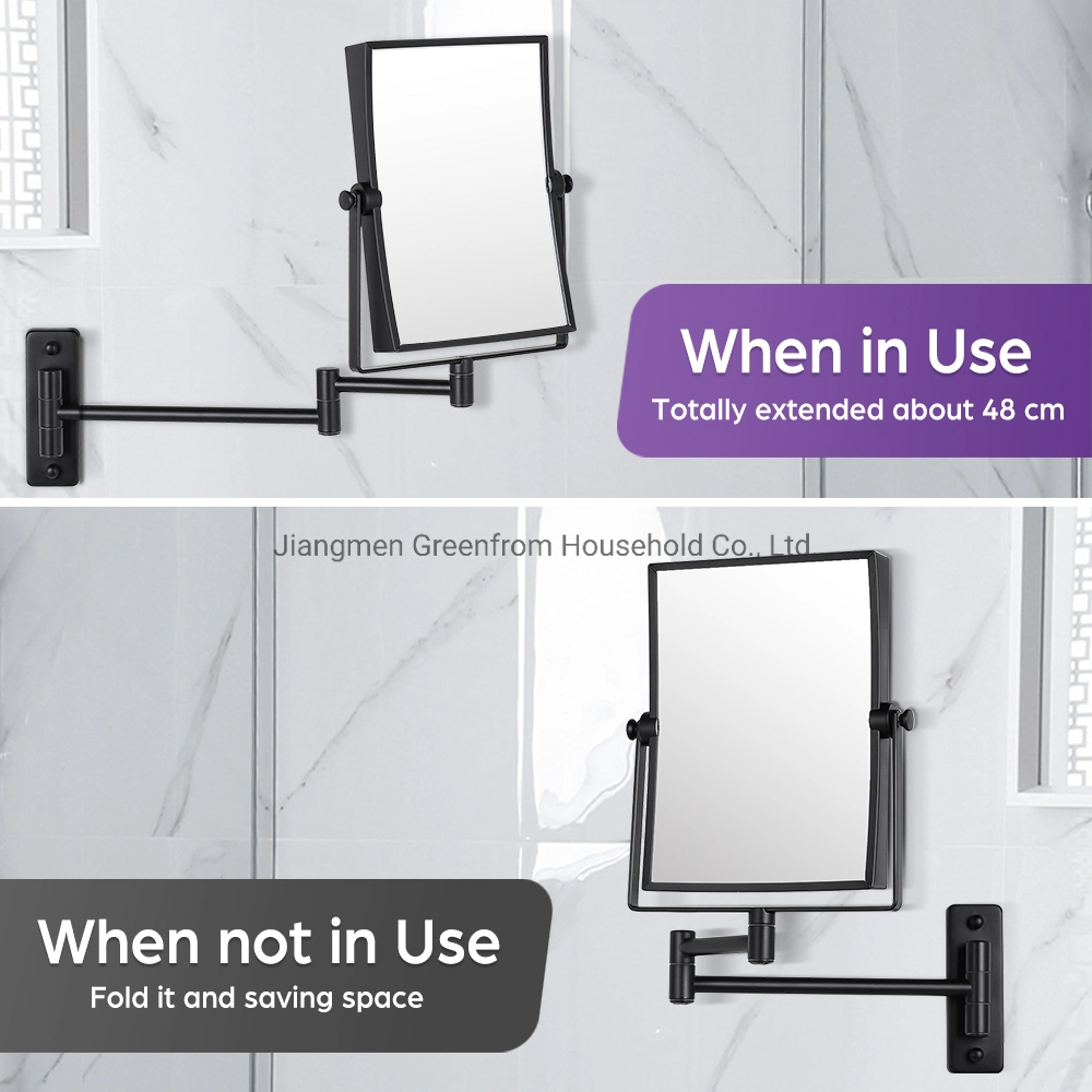 Greenfrom Rectangle Dual Sides Wall Mount Mirror Magnifying Wall Mirror Shower Mirror Iron Black Poweder Painted Mirror