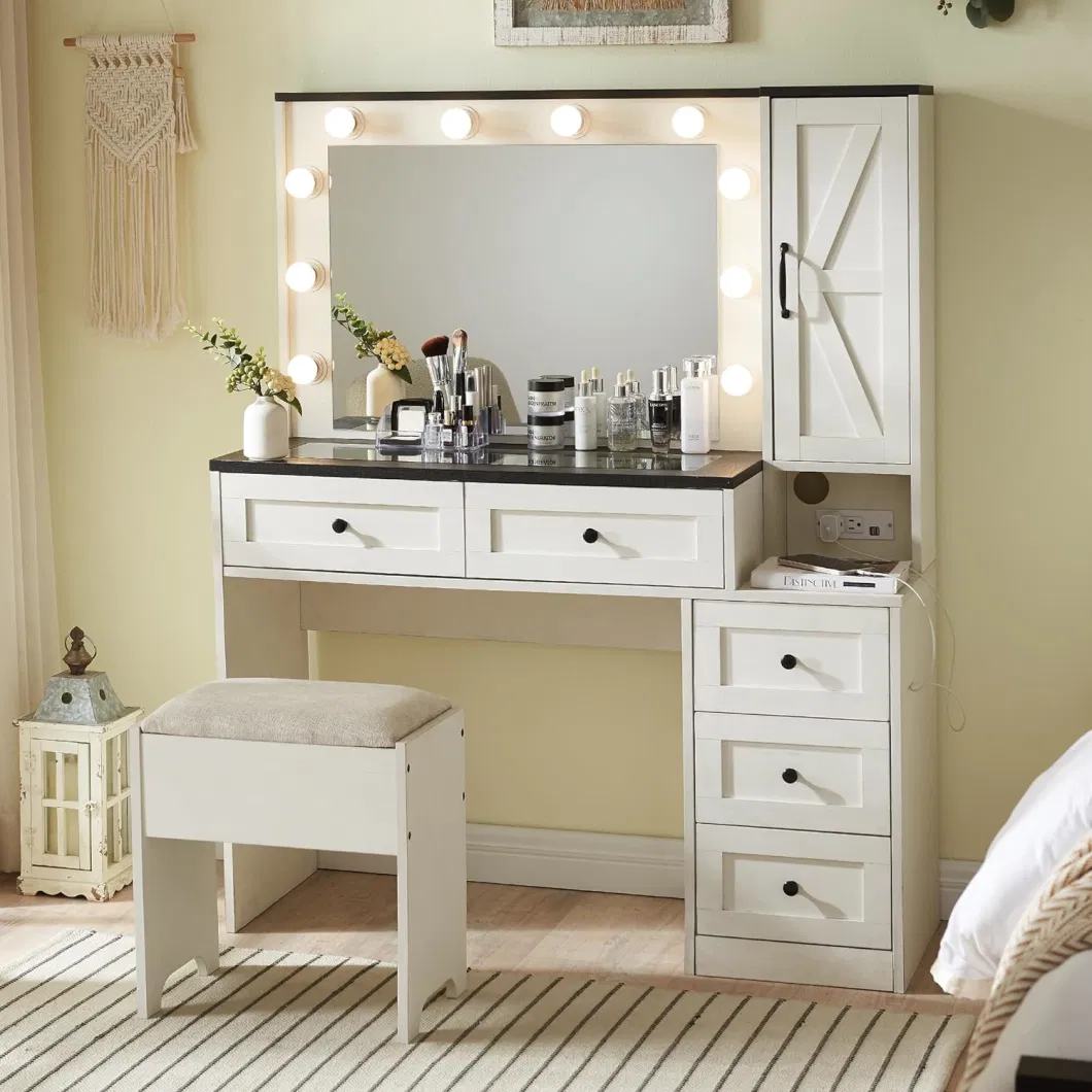 Modern Makeup Vanity Desk with LED Mirror and Cabinet Bedroom Furniture